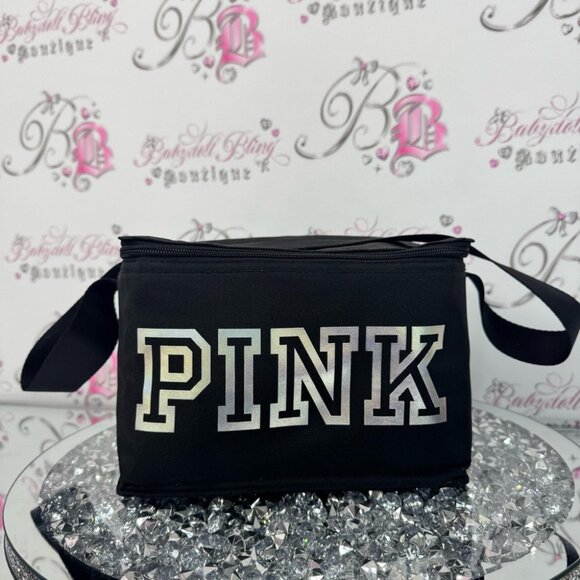 PINK Victoria's Secret cooler bag holographic shiny Black Women's Bag - Picture 1 of 5